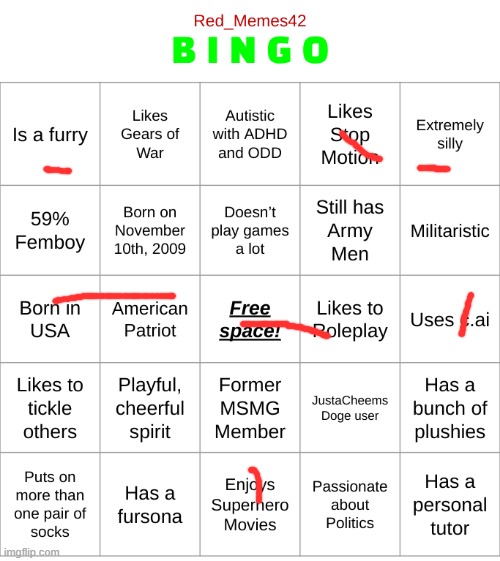 BRO HAS THE MOST BASIC BINGO EVER ☠️☠️ | image tagged in red_memes42 bingo | made w/ Imgflip meme maker