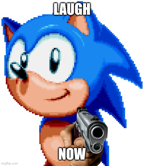 When you don't like sonics jokes | LAUGH; NOW | image tagged in sonic holding a gun,memes | made w/ Imgflip meme maker