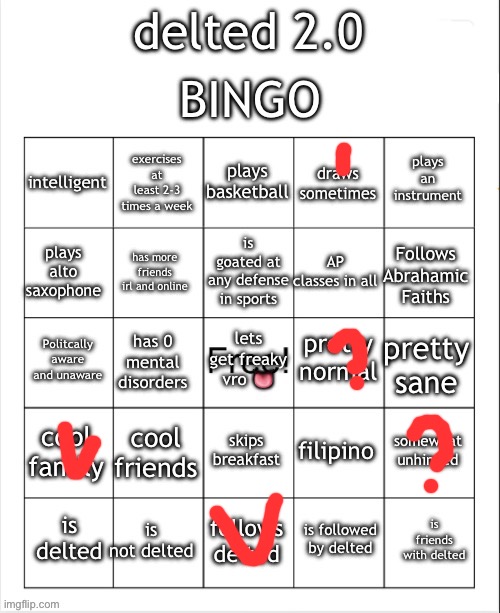 Deleted 2.0 bingo | image tagged in deleted 2 0 bingo | made w/ Imgflip meme maker