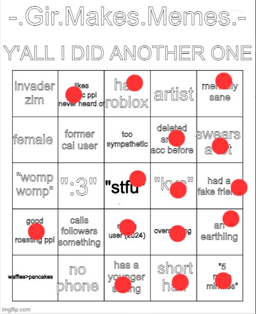 Girs bingo | image tagged in girs bingo | made w/ Imgflip meme maker