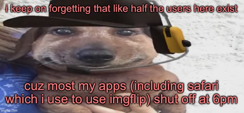 stupid frickin timezones | i keep on forgetting that like half the users here exist; cuz most my apps (including safari which i use to use imgflip) shut off at 6pm | image tagged in chucklenuts | made w/ Imgflip meme maker