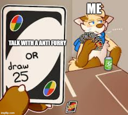 furry or draw 25 | ME; TALK WITH A ANTI FURRY | image tagged in furry or draw 25 | made w/ Imgflip meme maker