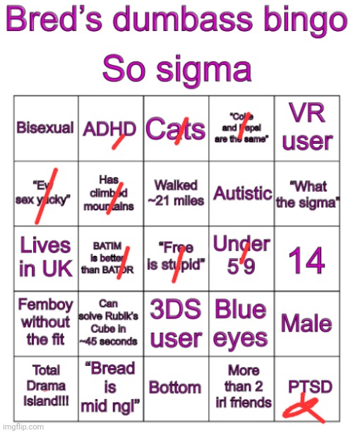Bred’s stupid bingo | image tagged in bred s stupid bingo | made w/ Imgflip meme maker