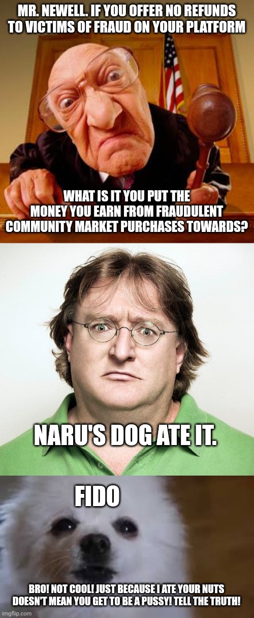 Image tagged in mean judge,gabe newell,gabe the dog