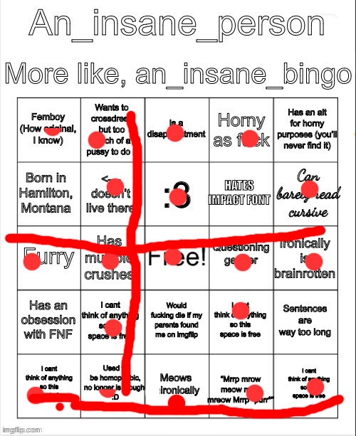 image tagged in an insane bingo | made w/ Imgflip meme maker