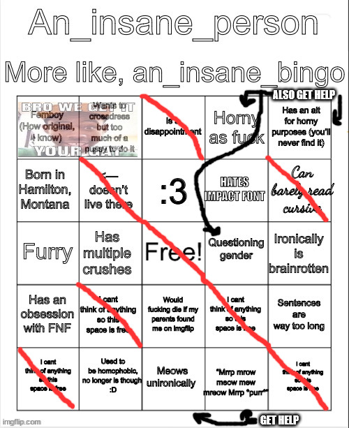 guwh | ALSO GET HELP; GET HELP | image tagged in an insane bingo | made w/ Imgflip meme maker