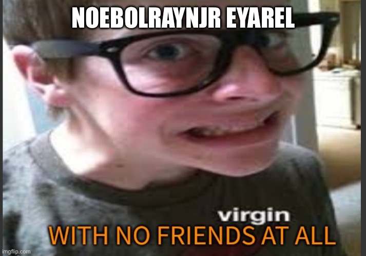 A virgin with no actual friends at all | NOEBOLRAYNJR EYAREL | image tagged in a virgin with no actual friends at all | made w/ Imgflip meme maker
