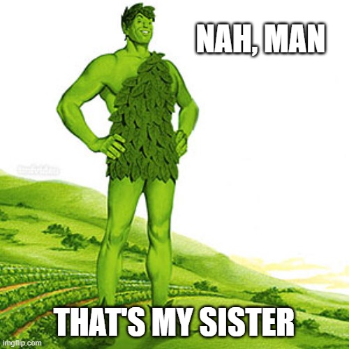 green weed giant | NAH, MAN; THAT'S MY SISTER | image tagged in green weed giant | made w/ Imgflip meme maker