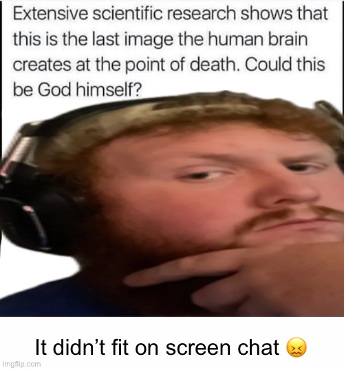 It didn’t fit on screen chat 😖 | image tagged in could this be god himself,white text box | made w/ Imgflip meme maker