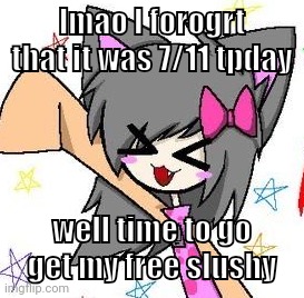 flugburgr | lmao I forogrt that it was 7/11 tpday; well time to go get my free slushy | image tagged in flugburgr | made w/ Imgflip meme maker