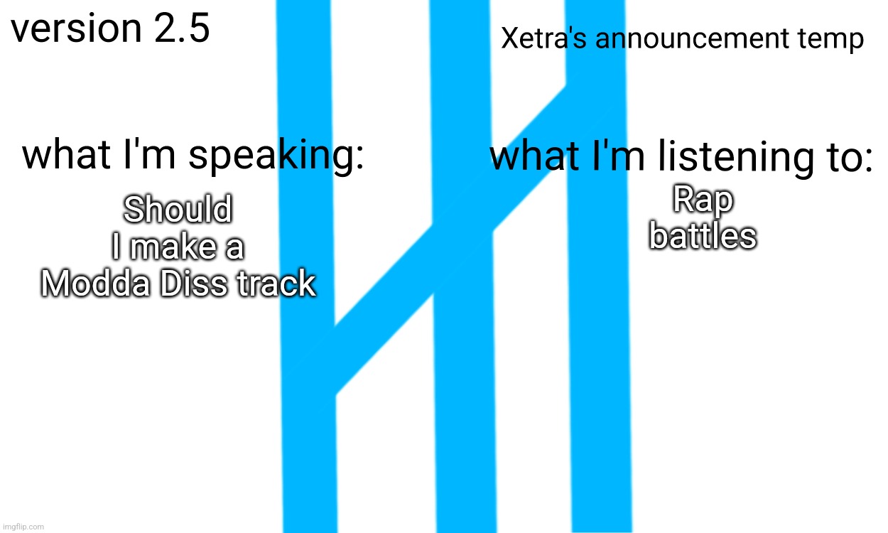 Xetra Announcement Temp 2.5 | Rap battles; Should I make a Modda Diss track | image tagged in xetra announcement temp 2 5 | made w/ Imgflip meme maker