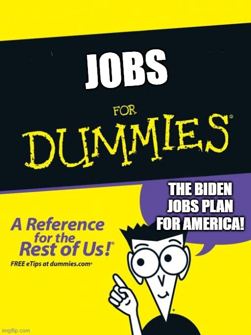 The Biden economic plan for America jobs jobs | JOBS; THE BIDEN JOBS PLAN FOR AMERICA! | image tagged in for dummies book | made w/ Imgflip meme maker
