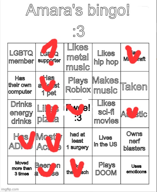 Amara's bingo | image tagged in amara's bingo | made w/ Imgflip meme maker