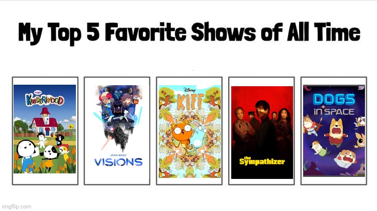 My Top 5 Favorite Shows of all Time (credit to paysonsmith for the template) | image tagged in opinion,favourite shows,deviantart,template,meme,top 5 | made w/ Imgflip meme maker