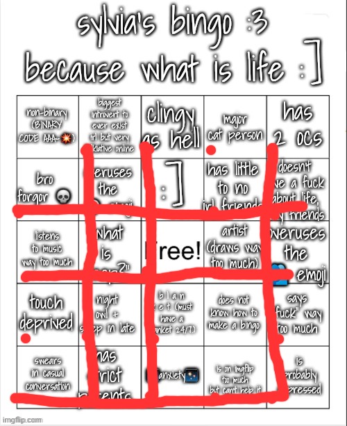 :D | image tagged in syl's bingo 3 | made w/ Imgflip meme maker