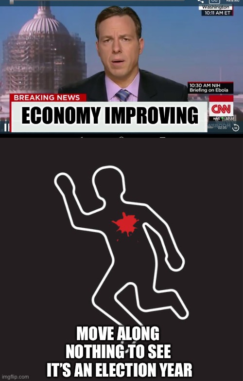 Chalk It Up To False Optimism | ECONOMY IMPROVING; MOVE ALONG 
NOTHING TO SEE 
IT’S AN ELECTION YEAR | image tagged in false optimism,election year economic improvement,2024,election | made w/ Imgflip meme maker