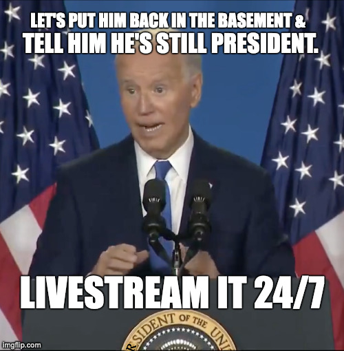Truman Show Presidential Edition | LET'S PUT HIM BACK IN THE BASEMENT &; TELL HIM HE'S STILL PRESIDENT. LIVESTREAM IT 24/7; R | image tagged in biden,truman show,big brother house,25th ammendment,maga | made w/ Imgflip meme maker