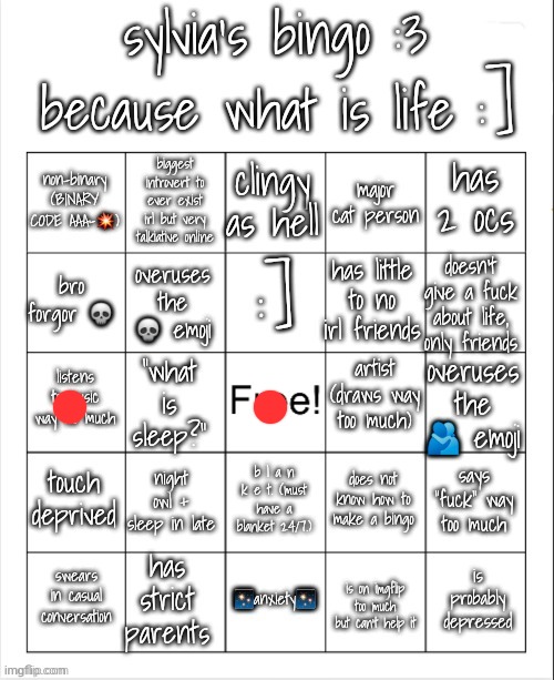 syl's bingo :3 | image tagged in syl's bingo 3 | made w/ Imgflip meme maker