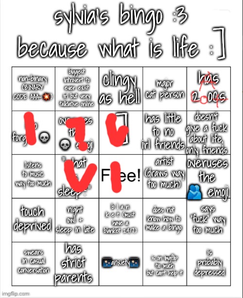 syl's bingo :3 | image tagged in syl's bingo 3 | made w/ Imgflip meme maker