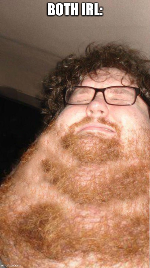 obese neckbearded dude | BOTH IRL: | image tagged in obese neckbearded dude | made w/ Imgflip meme maker