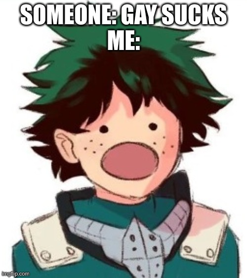 LMFAO SO TRUE | SOMEONE: GAY SUCKS
ME: | image tagged in oh my god deku | made w/ Imgflip meme maker