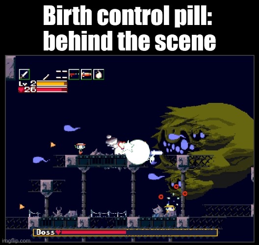 Bruh | Birth control pill: 
behind the scene | image tagged in cave story | made w/ Imgflip meme maker