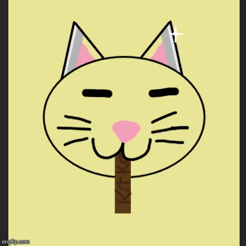 A cat with razor blade ears eating a Kit-kat | image tagged in kleki,kit-kat,cat,yellow | made w/ Imgflip meme maker