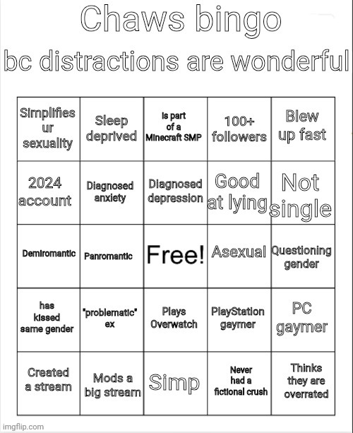 This is better. Do this instead of old one | image tagged in chaws bingo | made w/ Imgflip meme maker
