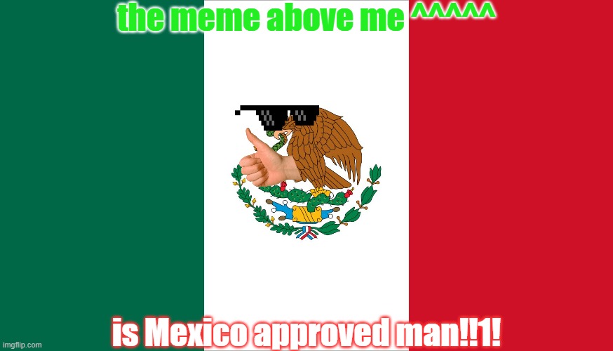 Mexico Flag | the meme above me ^^^^^; is Mexico approved man!!1! | image tagged in mexico flag | made w/ Imgflip meme maker