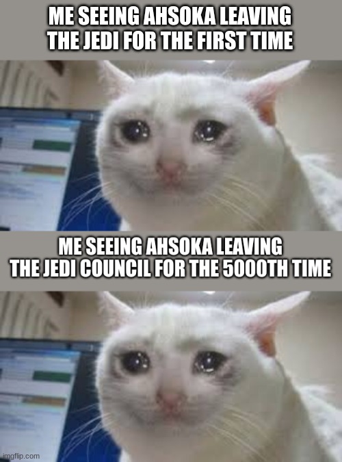 it's always heartbreaking to see her leave | ME SEEING AHSOKA LEAVING THE JEDI FOR THE FIRST TIME | image tagged in sad,heart broken,ahsoka,star wars,fun | made w/ Imgflip meme maker