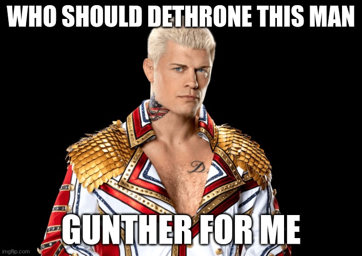ight | WHO SHOULD DETHRONE THIS MAN; GUNTHER FOR ME | image tagged in wwe,cody rhodes | made w/ Imgflip meme maker