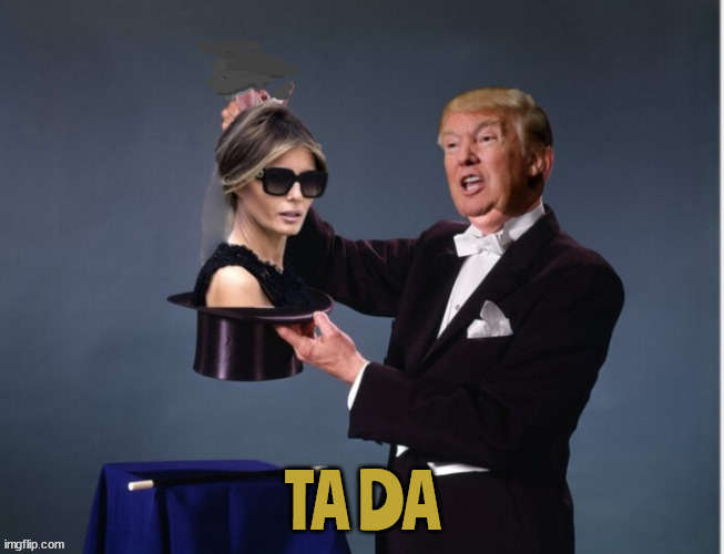 Here's whats her name..now disappear | image tagged in maga magic,ta da,melania is missing,seperated,golf cheat,stormy daniels | made w/ Imgflip meme maker