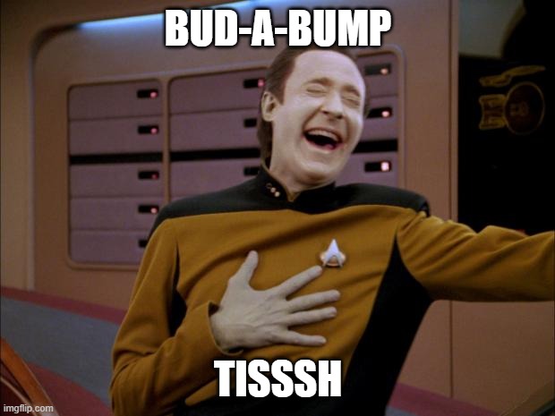laughing Data | BUD-A-BUMP TISSSH | image tagged in laughing data | made w/ Imgflip meme maker