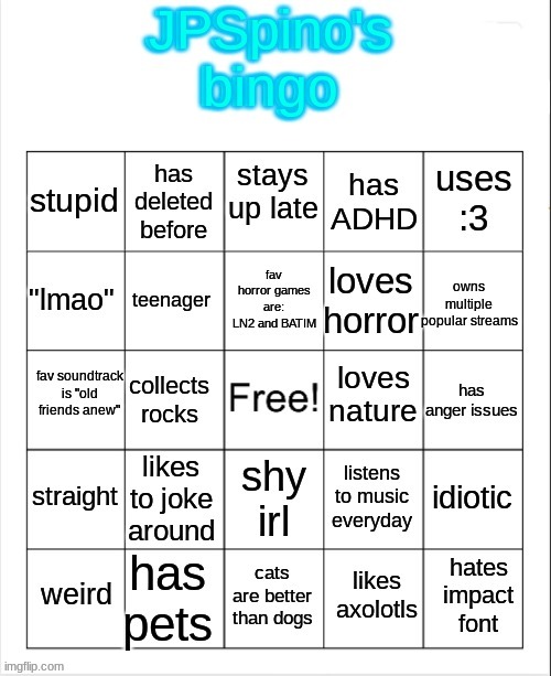 JPSpino's new bingo updated | image tagged in jpspino's new bingo updated | made w/ Imgflip meme maker