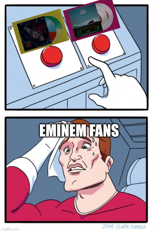 I'm a fan (witch one would you choose) | EMINEM FANS | image tagged in memes,two buttons | made w/ Imgflip meme maker