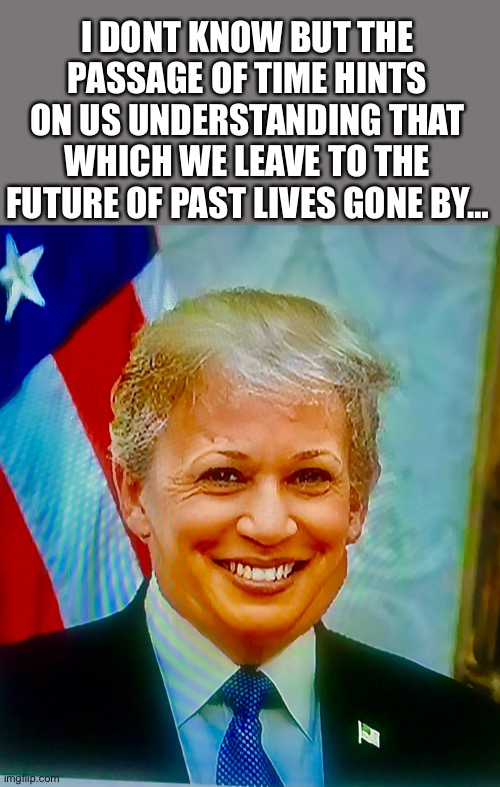 Another Great Speech Line by VP Donala Harrump | I DONT KNOW BUT THE PASSAGE OF TIME HINTS ON US UNDERSTANDING THAT WHICH WE LEAVE TO THE FUTURE OF PAST LIVES GONE BY… | image tagged in vp trumpala | made w/ Imgflip meme maker