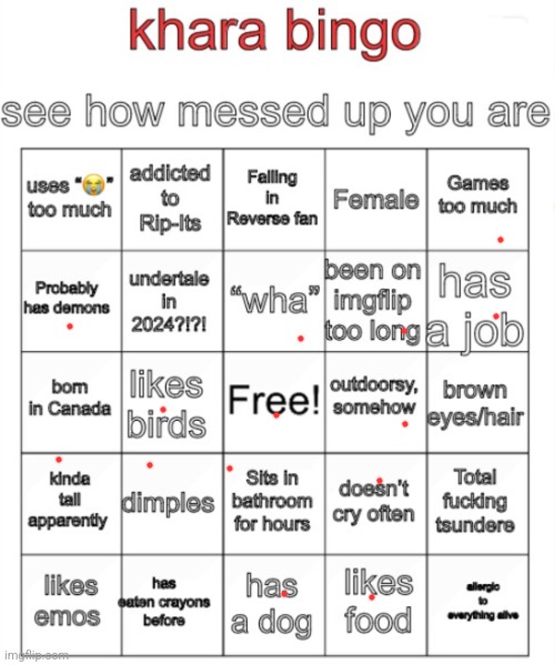 khara bingo | image tagged in khara bingo | made w/ Imgflip meme maker