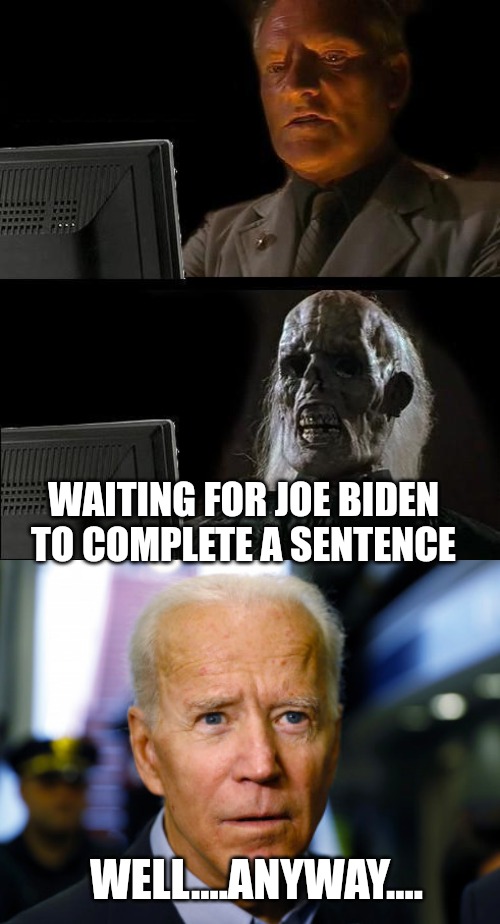 WAITING FOR JOE BIDEN TO COMPLETE A SENTENCE; WELL....ANYWAY.... | image tagged in memes,i'll just wait here,joe biden confused | made w/ Imgflip meme maker