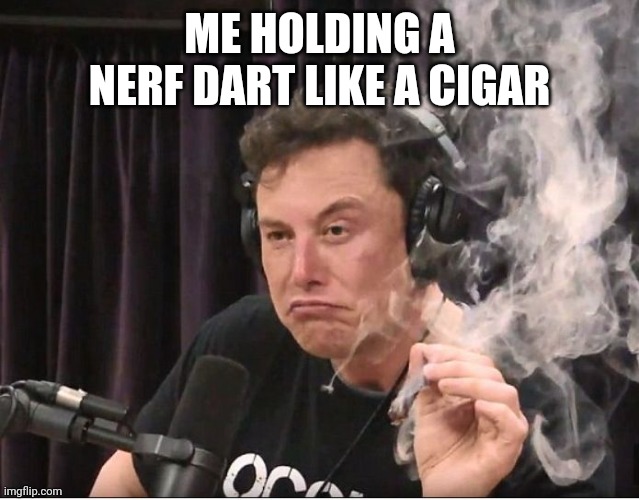 Elon Musk smoking a joint | ME HOLDING A NERF DART LIKE A CIGAR | image tagged in elon musk smoking a joint | made w/ Imgflip meme maker