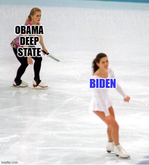 it's just a question of time | image tagged in tonya,winter olympics,obama,deep state,biden | made w/ Imgflip meme maker