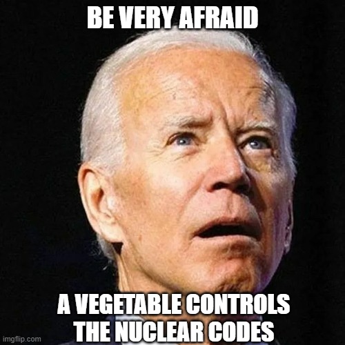 Nuclear vegetable | BE VERY AFRAID; A VEGETABLE CONTROLS THE NUCLEAR CODES | image tagged in joe biden | made w/ Imgflip meme maker