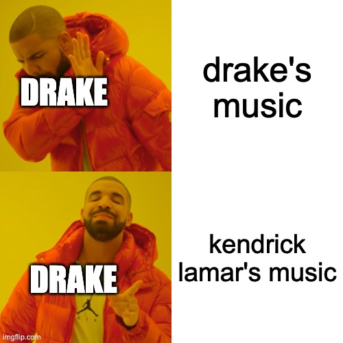 Drake Hotline Bling | drake's music; DRAKE; kendrick lamar's music; DRAKE | image tagged in memes,drake hotline bling | made w/ Imgflip meme maker