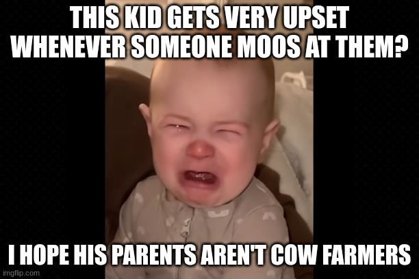 This Kid Hates Cows For Some Reason | THIS KID GETS VERY UPSET WHENEVER SOMEONE MOOS AT THEM? I HOPE HIS PARENTS AREN'T COW FARMERS | image tagged in youtube,internet,cows,babies,funny,jokes | made w/ Imgflip meme maker