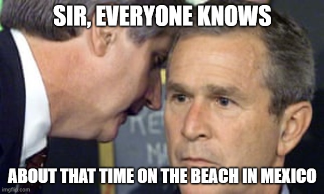 George Bush 9/11 | SIR, EVERYONE KNOWS; ABOUT THAT TIME ON THE BEACH IN MEXICO | image tagged in george bush 9/11 | made w/ Imgflip meme maker