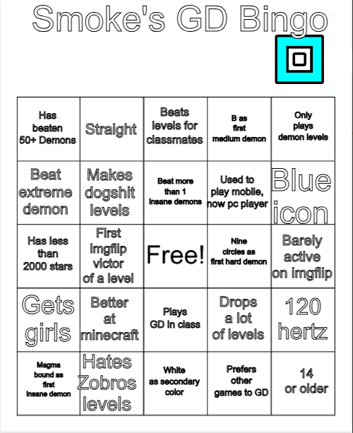 High Quality Smoke GD Bingo Blank Meme Template