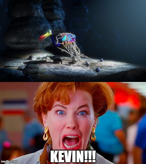 Kate McAllister shrieks at what happens to Kevin | KEVIN!!! | image tagged in home alone,kevin,pixar,up,scream,funny meme | made w/ Imgflip meme maker