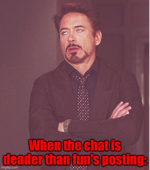 Face You Make Robert Downey Jr | When the chat is deader than fun's posting: | image tagged in memes,face you make robert downey jr | made w/ Imgflip meme maker