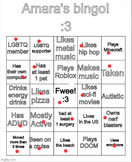 Amara's bingo | image tagged in amara's bingo | made w/ Imgflip meme maker