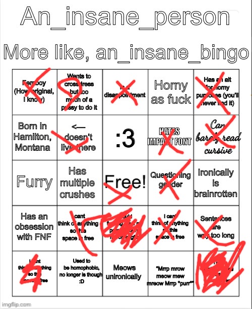 image tagged in an insane bingo | made w/ Imgflip meme maker