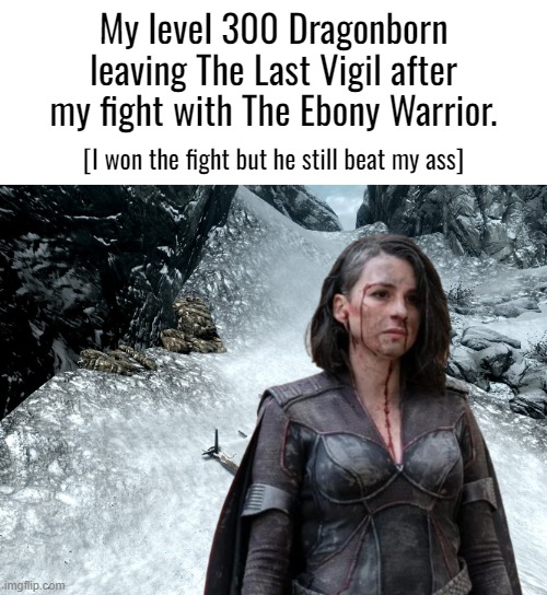 Bro spammed 'Unrelenting Force' at me and paralyse spells and I still beat him on Legendary difficulty. (I didn't use console ch | image tagged in skyrim | made w/ Imgflip meme maker
